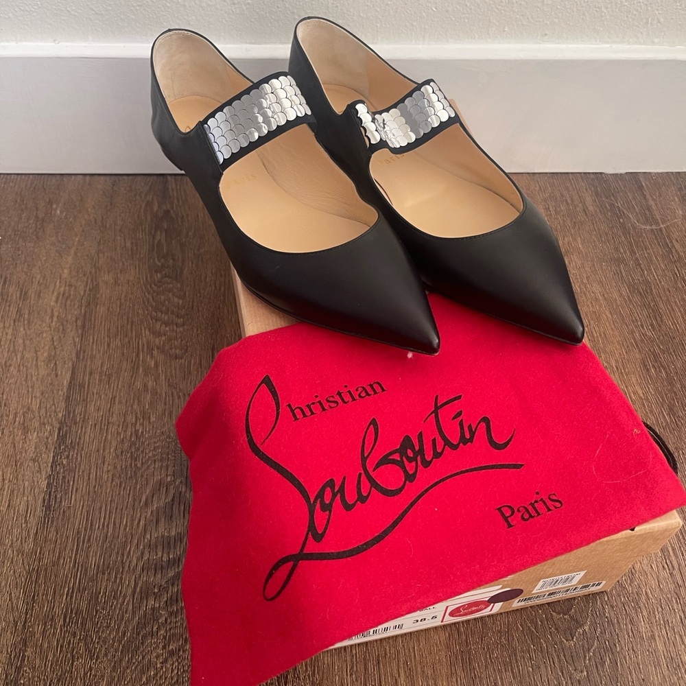 Louboutin Xibabe Disco Ball Mary Jane Flats Black size 38.5 NIB